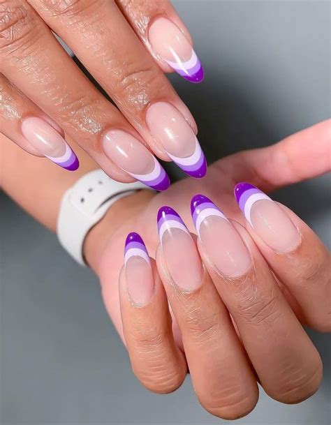 40 Cute And Coloured French Tip Nails Gradient Purple Triple French