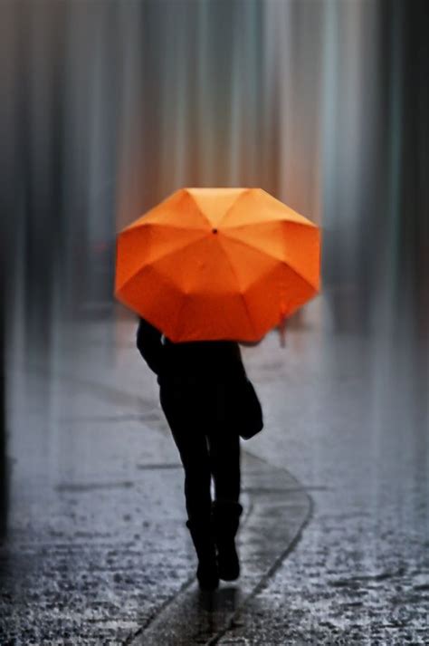 ~ Its A Colorful Life ~ Orange Umbrella Walking In The Rain Rain