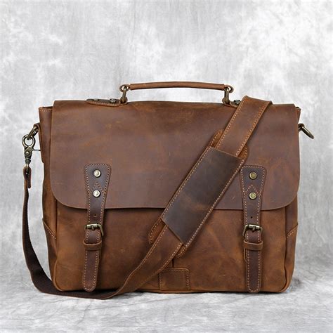 Personalized Leather Briefcase Messenger Bag For Men Vintage Etsy