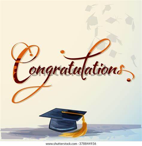 Congratulations Calligraphy Watercolors Graduation Cap Stock Vector