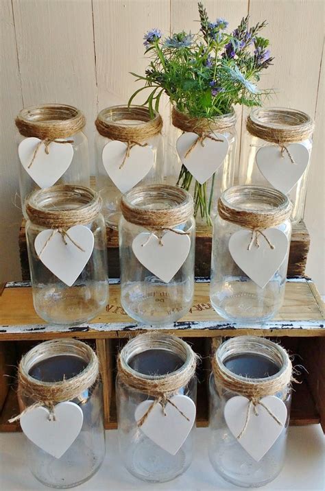 X New Shabby Chic Country Vintage Wedding Jam Jars Rustic Twine Hearts Wedding
