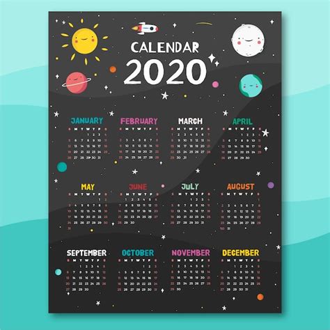 Space Theme Calendar Template Free Vector