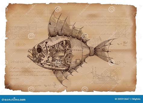Steampunk Style Fish Stock Vector Illustration Of Equipment 205913667