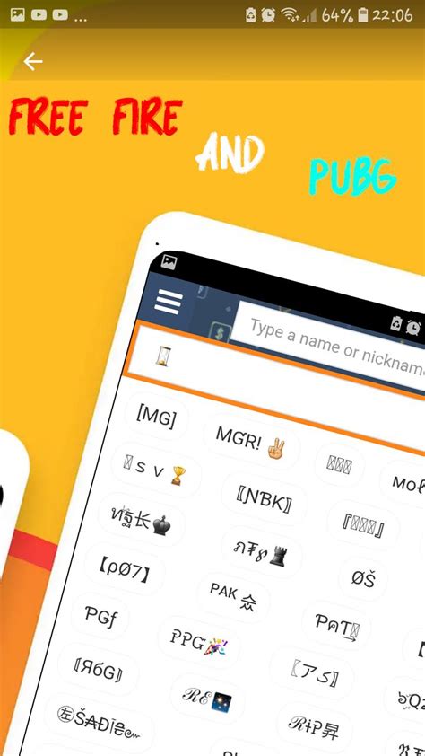 Simply type your name in the first box and you'll see a large variety of different styles that you can use for your fb name, instagram name, or other social media handle or game using this generator you can make a stylish name for pubg, or free fire, or mobilelegends (ml), or any other game you like. Free Fire & Pubg Name Style for Android - APK Download