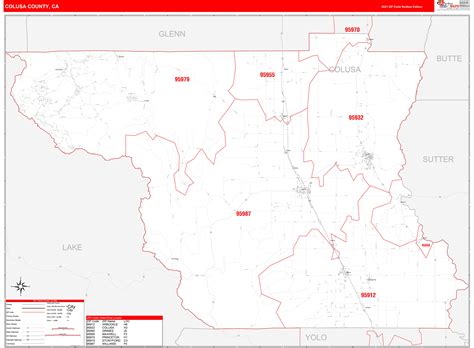Colusa County Ca Zip Code Wall Map Red Line Style By Marketmaps Mapsales