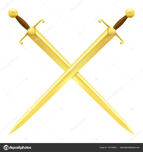 Two Crossed Swords Of Gold On White Background Stock Vector Robuart