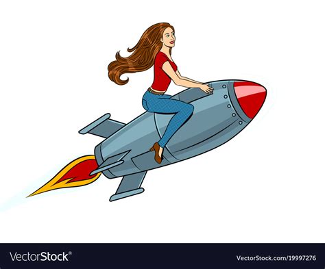 Woman Flying Rocket Pop Art Style Royalty Free Vector Image