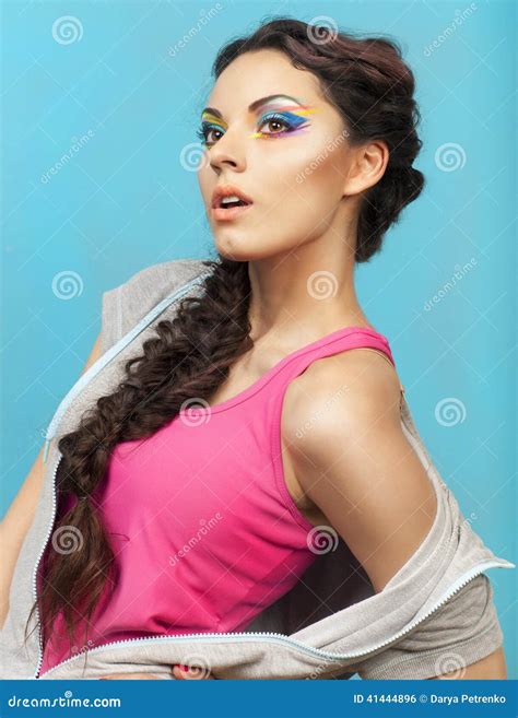Portrait Of A Beautiful Model With Creative Make Up Stock Photo Image
