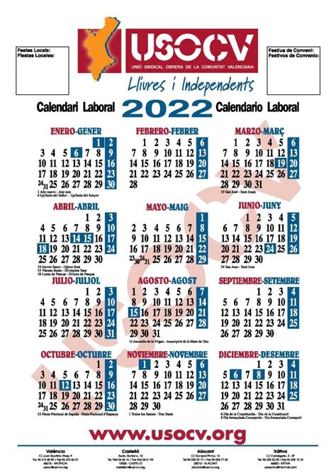 Calendario Laboral 2022 Valencia Para Imprimir