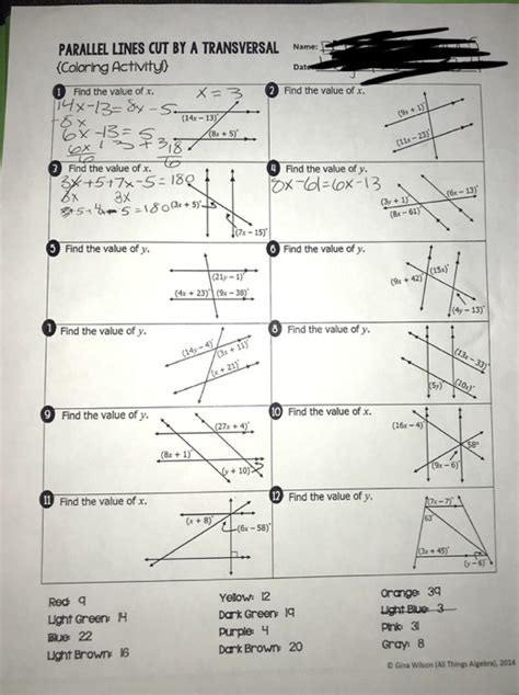 How to get answers for any homework or test. Solved: PARALLEL LINES CUT BY A TRANSVERSAL Name (Coloring... | Chegg.com