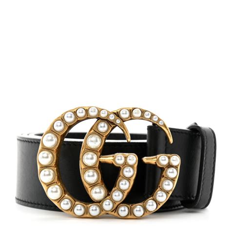 Gucci Moon Calfskin Pearl Double G 40mm Belt 85 34 Black Cream 1188578