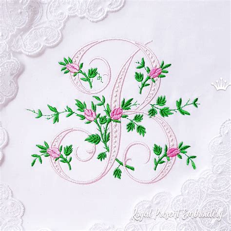 Monogram B With Roses Machine Embroidery Design Royal Present