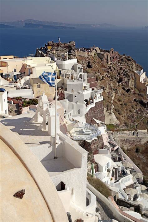 View Of Oia Town And Old Castle Of Oia Santorini Greece Stock Image