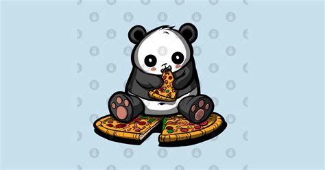 Panda Bear Eating Pizza Funny Cartoon Kawaii Panda Eating Pizza
