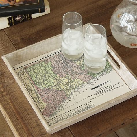 Connecticut Antique Map Wood Serving Tray | Serving tray wood, Tray, Wooden serving trays