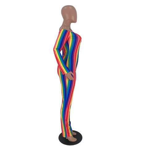 sexy rainbow striped bodycon jumpsuit queerks™