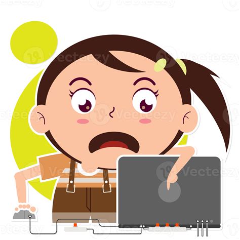 Girl Playing Computer Cartoon Cute 16587518 Png
