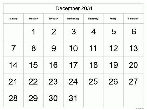 Printable December 2031 Calendar Free Printable Calendars