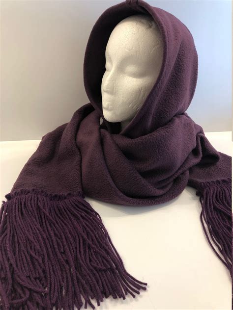 Purple Fleece Hooded Scarf 47 Long X 14 Wide Generous Length To Wrap Or Tie Around The Neck