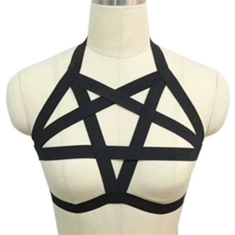 Black Adjustable Body Harness Gothic Harajuku Pentagram Bondage Bra
