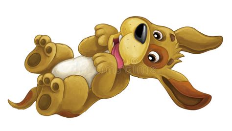 Cartoon Happy Dog Is Lying Down Resting Smiling And Looking