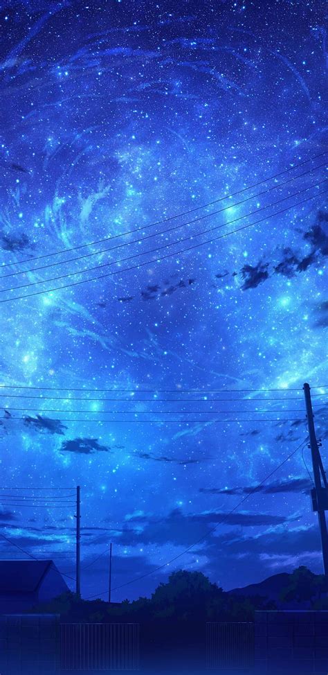 2k Free Download Anime Landscape Blue Sky Clouds Scenery Starry