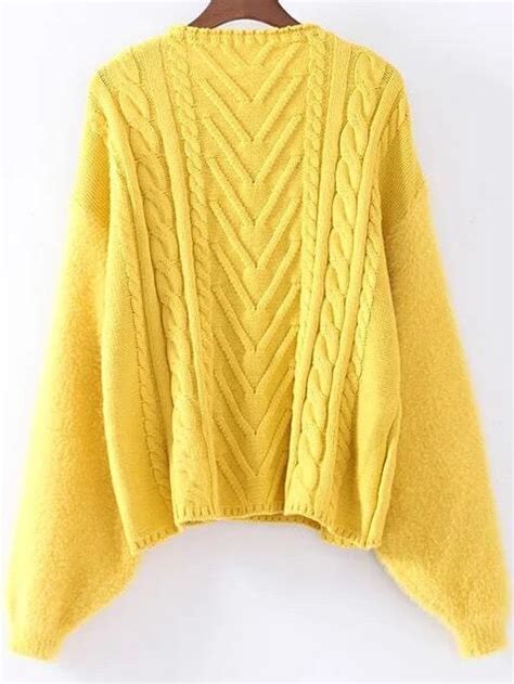 Yellow Cable Knit Drop Shoulder Mohair Sweater Sheinsheinside