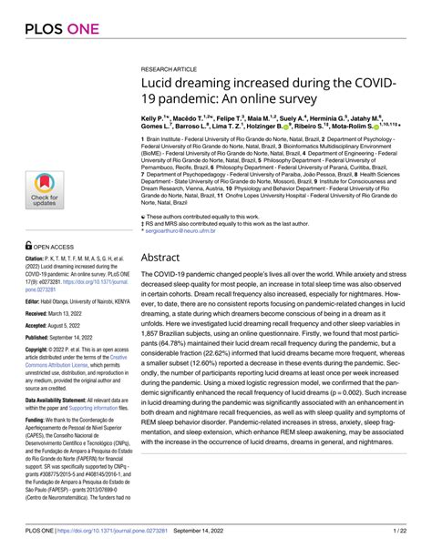 PDF Lucid Dreaming Increased During The COVID 19 Pandemic An Online