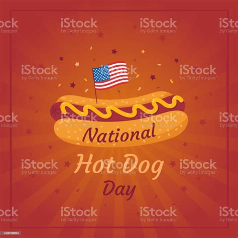 National Hot Dog Day Banner Postcard Vintage Design Concept American