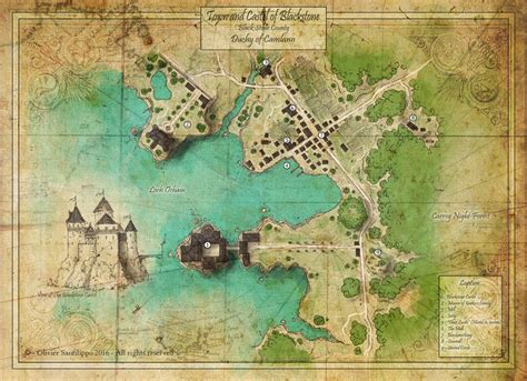 Map Of Blackstone By Olivier Sanflippo Watercolor Map Fantasy Map Map