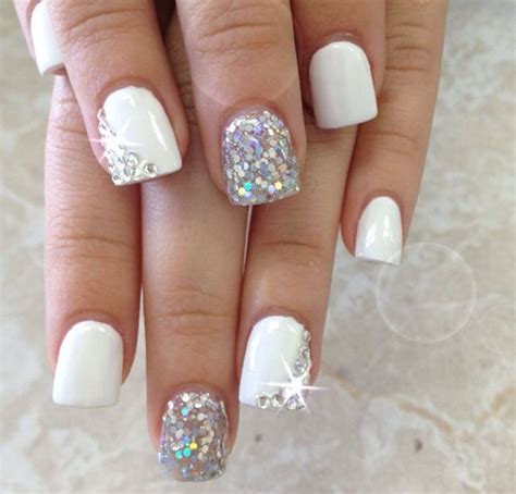 White Glitter Nails New Years Nails Get Nails Prom Nails Fancy