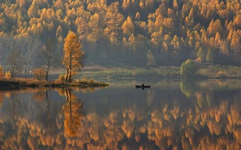 Panoramas Lake Reflection Nature Fall Water Forest Landscape Trees Calm