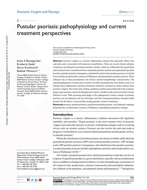Pdf Pustular Psoriasis Pathophysiology And Current Treatment