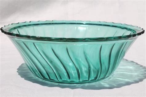 Vintage Jeannette Ultramarine Teal Blue Glass Bowl Swirl Pattern Glass Salad Bowl