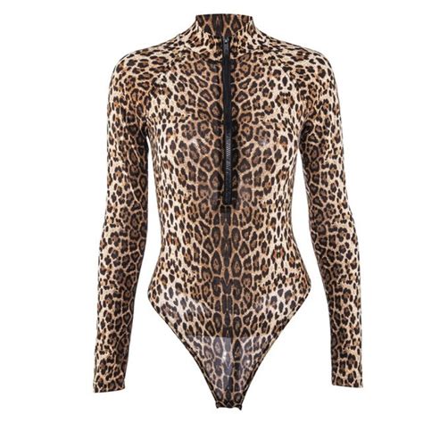 chamsgend autumn winter sexy long sleeved high collar zipper leopard jumpsuit detachable
