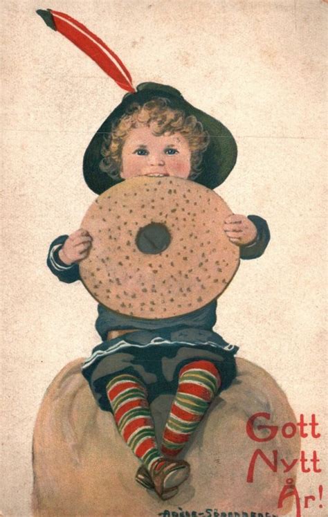 Vintage Postcard 1910s Gott Nytt Ar Cute Little Boy Eat Big Cookie