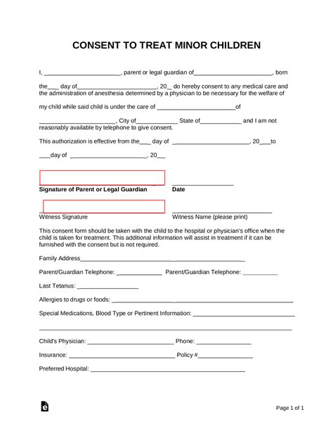 Free Minor Child Medical Consent Form Pdf Word Eforms