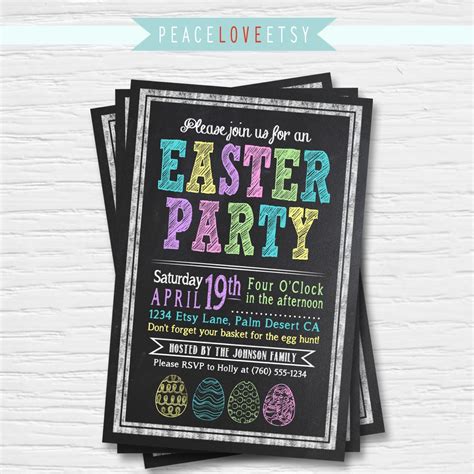 Easter Party Invitation Chalkboard Spring Boygirl Egg Etsy