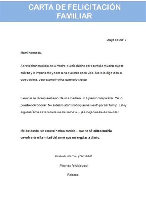 Carta De Felicitación Familiar Ejemplo Y Modelo