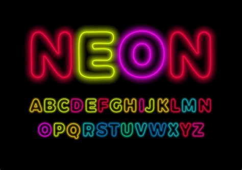 Colored Neon Font Colorful Outlines Letter And Numbers Set With Neon
