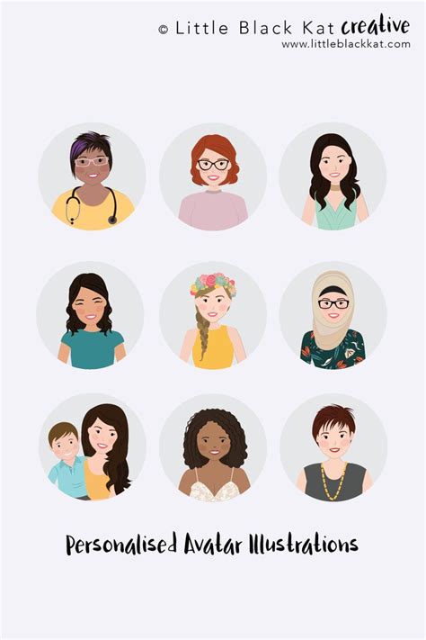 Avatar Illustrations Showing Nine Women From Various Backgrounds People