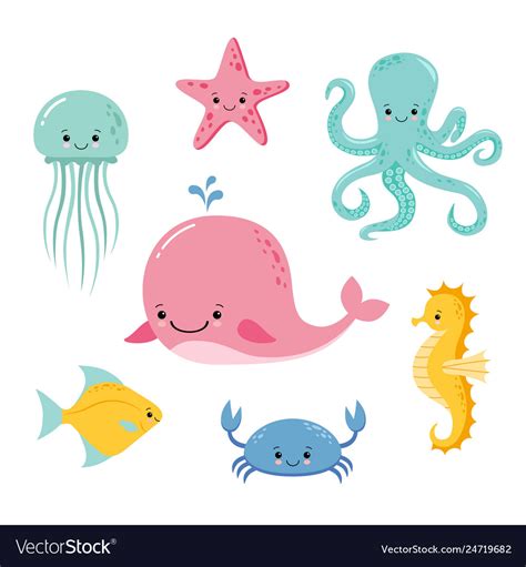 Cute Baby Sea Fishes Cartoon Underwater Animals Vector Image