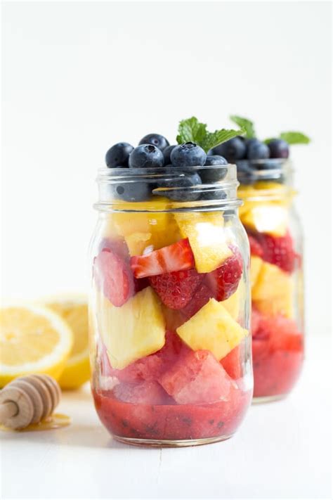 Mason Jar Fruit Salad With Strawberry Mint Dressing Spoonful Of Flavor