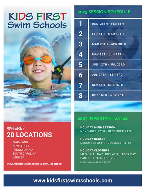 Kids First Swim Schools Session Schedule