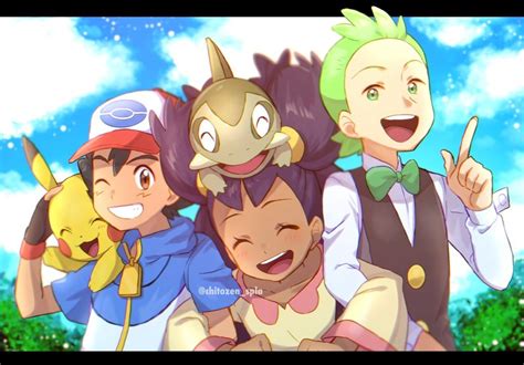 Pikachu Ash Ketchum Iris Cilan And Axew Pokemon And More Drawn