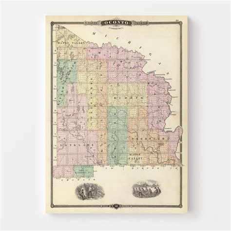 Vintage Map Of Oconto County Wisconsin 1878 By Teds Vintage Art