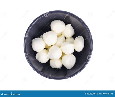 Small White Mozzarella Balls In Black Bowl Stock Photo Image Of