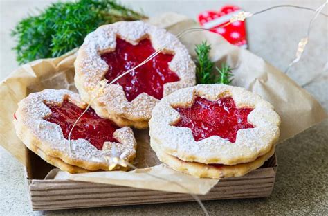 Austrian jam cookies | leslie the foodie. Traditional Austrian Cookies With Red Jam. Christmas Or New Year Homemade Sweet Present In Gift ...