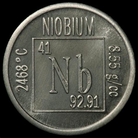 Element coin, a sample of the element Niobium in the ...