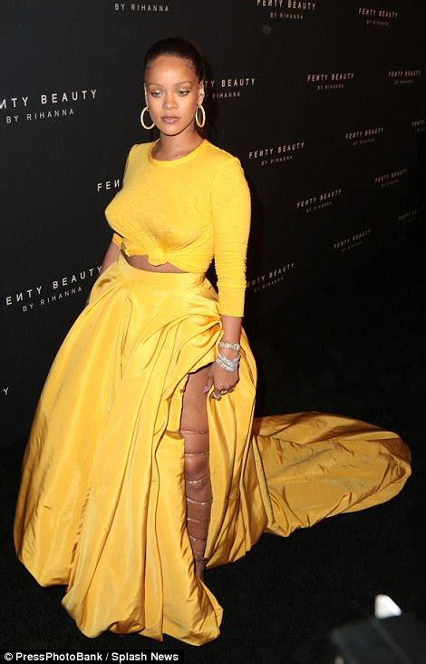 Rihanna Glows In Yellow Skirt For Fenty Beauty Nyfw Launch Daily Mail